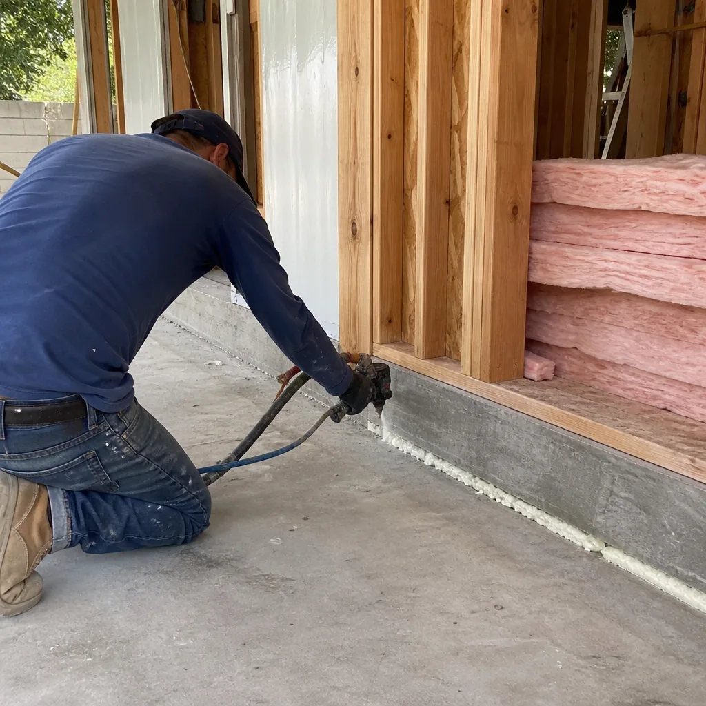 Contractor installing wall framing during professional garage conversion project